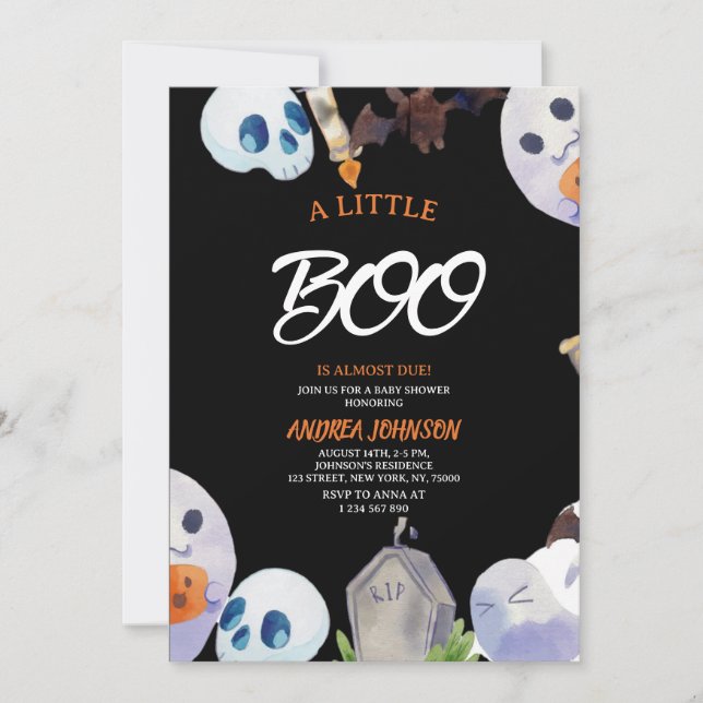 Convite Um Pequeno Fantasma Boo Boho Chuveirinho de Bebê d (Frente)