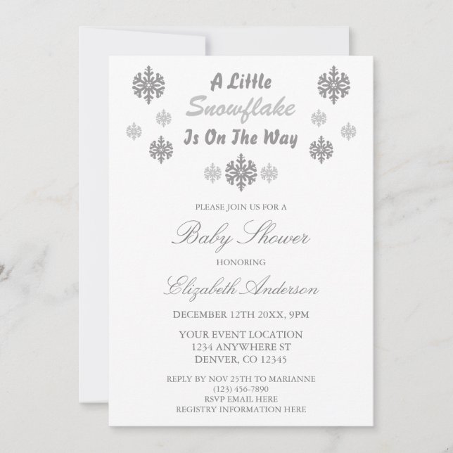 Convite Um Pequeno Floco De Neve Está A Caminho Do Chá de  (Frente)