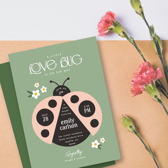 Convite Um Pequeno Inseto Sage Green Baby Chá (Criador carregado)