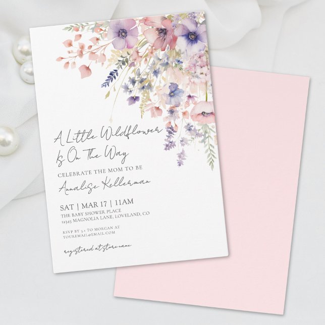 Convite Um Pequeno Jantar de Chá para Bebê com Florzinha S (A Little Wildflower Floral Girl Baby Shower Invitation)