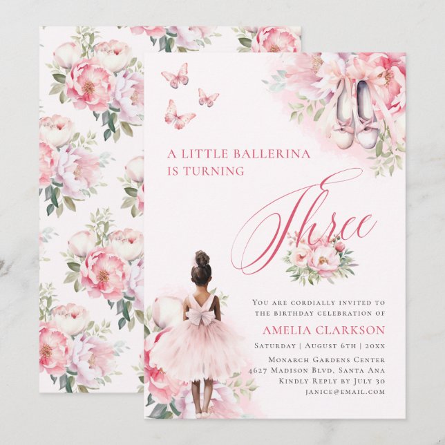 Convite Um pequeno lago de Ballerina Swan Terceiro anivers (Frente/Verso)
