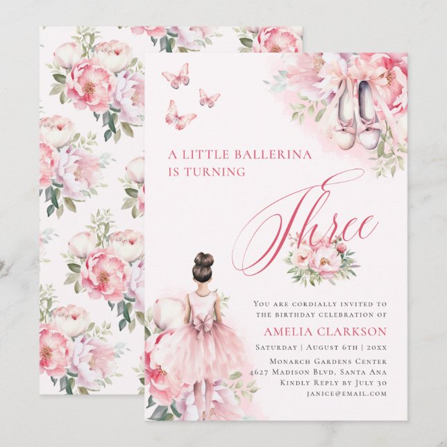 Convite Um pequeno lago de Ballerina Swan Terceiro anivers (Frente/Verso)