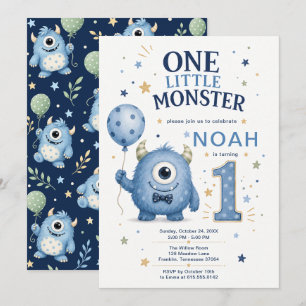 Convite Um Pequeno Menino Monstro 1º Aniversário