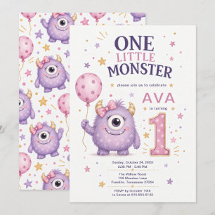 Convite Um Pequeno Monstro Menina 1º Aniversário