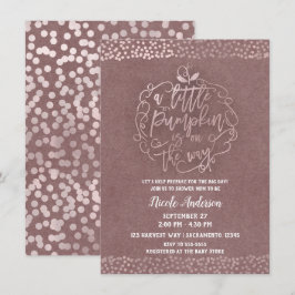 Convite Um pequeno outono de abóbora Rosa Rustico Dourado 