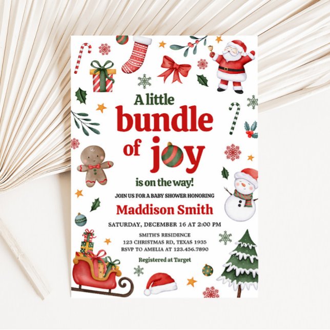 Convite Um Pequeno Pacote de Alegria Chá de fraldas (Christmas Bundle of Joy Baby Shower Invitation)
