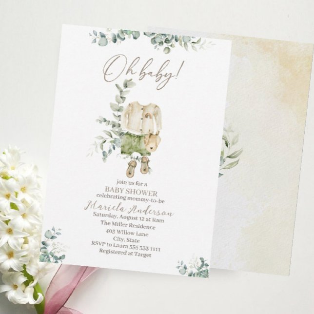 Convite Um pequeno pano bebê e eucalipto aquarela Bab (Criador carregado)