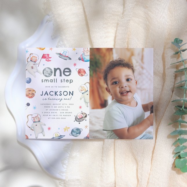 Convite Um pequeno passo | Foto de primeiro aniversario de (Criador carregado)
