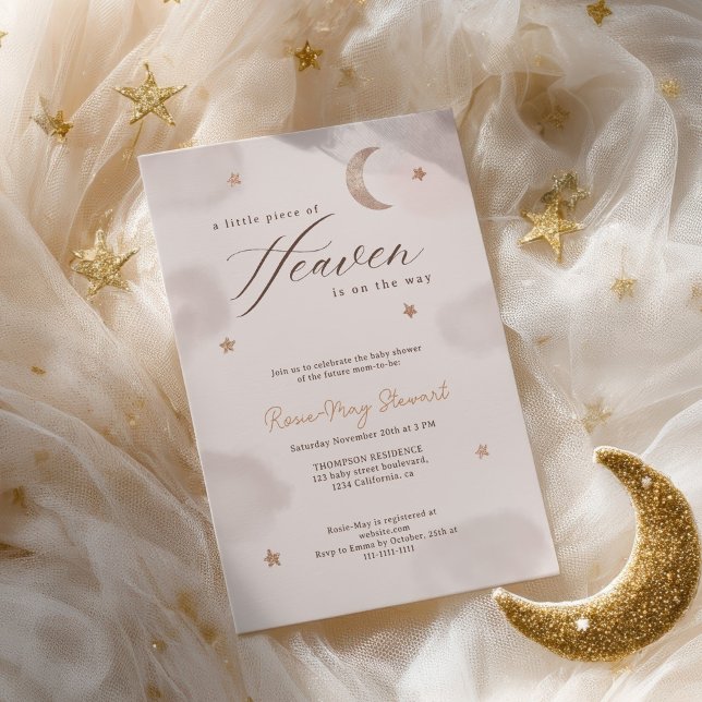 Convite Um pequeno pedaço de Chá de fraldas Celestial do C (A Little Piece of Heaven Celestial Baby Shower Invitation)