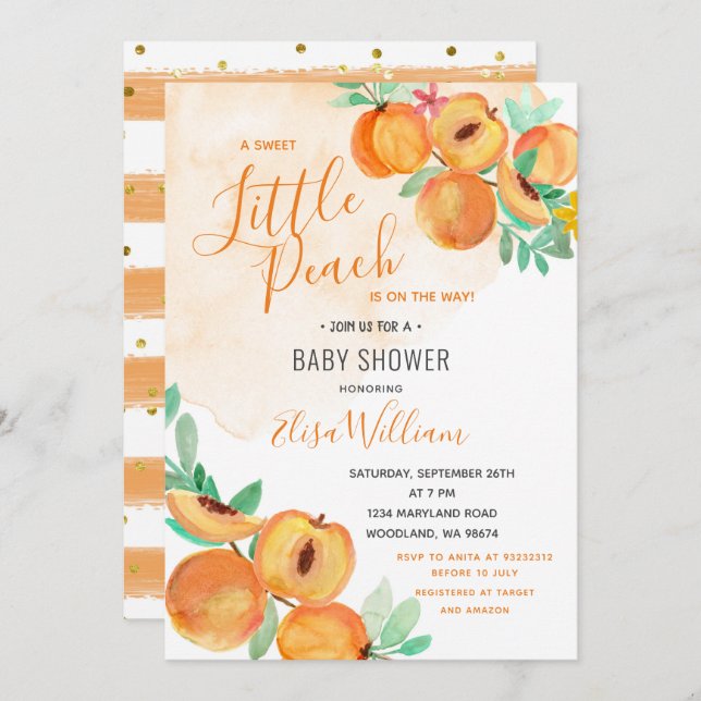 Convite Um Pequeno Pêssego Doce está no Caminho (Frente/Verso)