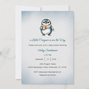 Convite Um pequeno pinguim está a caminho Convite, Bebê 
