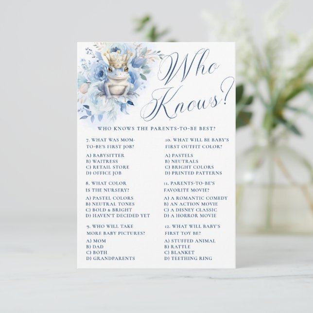 Convite Um Pequeno Príncipe Azul Real Chuveiro Quem Sabe? (Em pé/Frente)