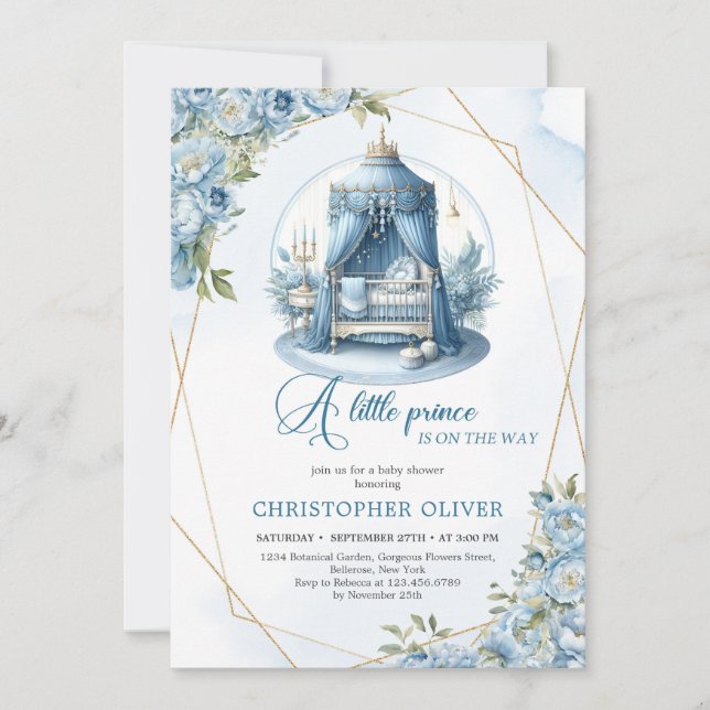 Convite Um pequeno príncipe está a caminho, chá de fraldas (Frente)