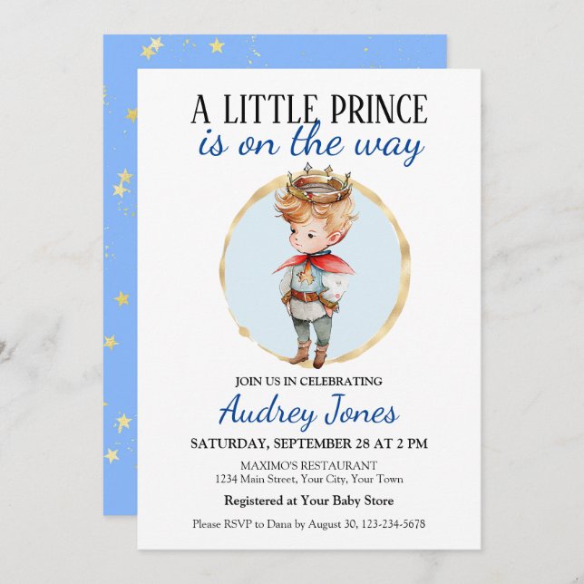 Convite Um Pequeno Príncipe Está A Caminho Chá de fraldas (Frente/Verso)