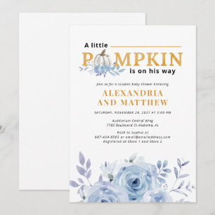 Convite Um Pequeno Pumpkin Blue Lilac Boys Flora Chá de f