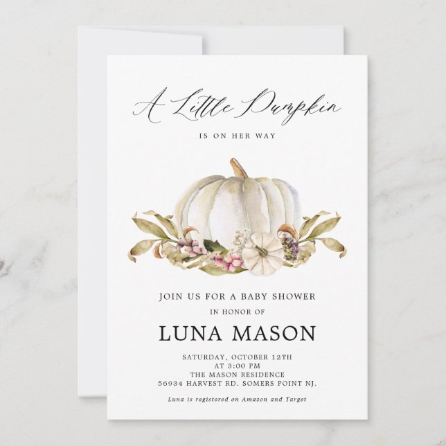 Convite Um Pequeno Pumpkin é o seu Chá de fraldas de Convi (Frente)