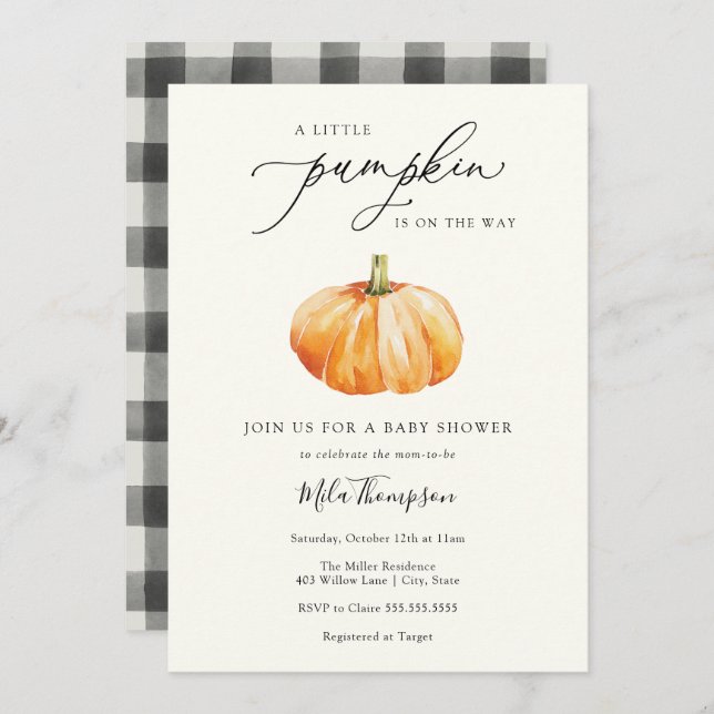 Convite Um Pequeno Pumpkin está no caminho do Chá de frald (Frente/Verso)