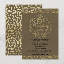 Convite Um pequeno Pumpkin Fall Rustic Gold Baby Shower