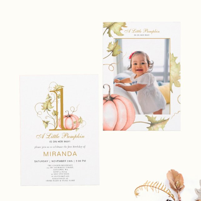 Convite Um Pequeno Pumpkin Foto Primeiro Aniversário (I wish you happiness!)