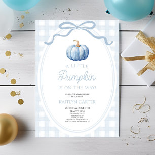 Convite Um Pequeno Pumpkin Preppy Azul Outono Baby Shower