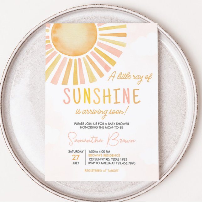 Convite Um pequeno raio de Chá de fraldas solar (You Are My Sunshine Baby Shower Invitation)