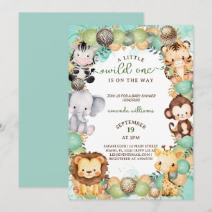 Convite Um pequeno safari de animais selvagens para baby s