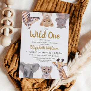Convite Um Pequeno Selvagem Safari Bebês Animais Chá de Be