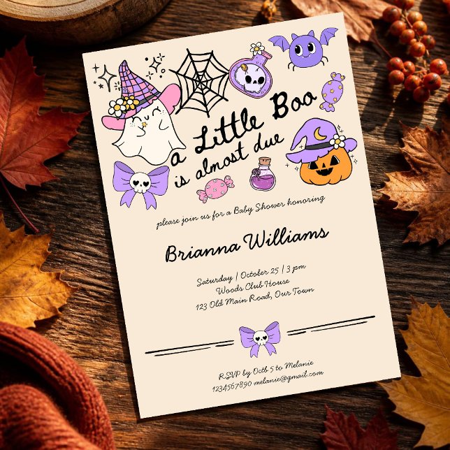 Convite Um pequeno susto desenho simples de Halloween para (A little boo doodle sketch hand writing Halloween baby shower Invitation cards template)