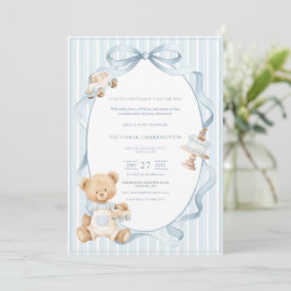 Convite Um Pequeno Urso Azul Cavalheiro Bebê Listra Bebê