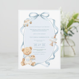 Convite Um Pequeno Urso Azul Gentil Bebê Menino