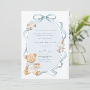 Convite Um Pequeno Urso Azul Gentil Bebê Menino 