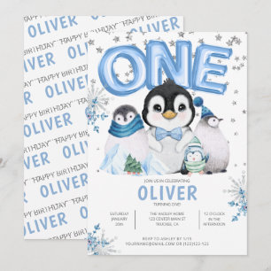 Convite UM Pinguins de Inverno Menino 1º Aniversário