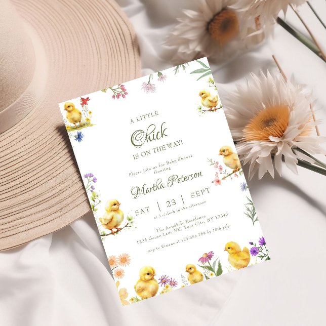 Convite Um pintinho está no caminho da chá de fraldas faze (Criador carregado)