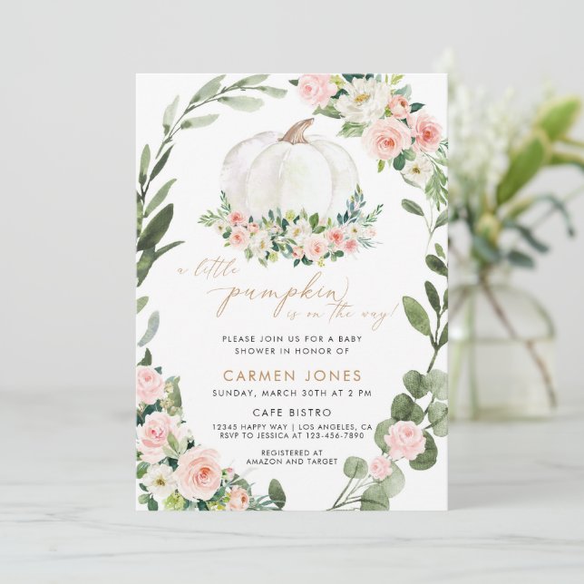 Convite Um Pouco De Abóbora Chá de fraldas Sexo Neutro (Em pé/Frente)