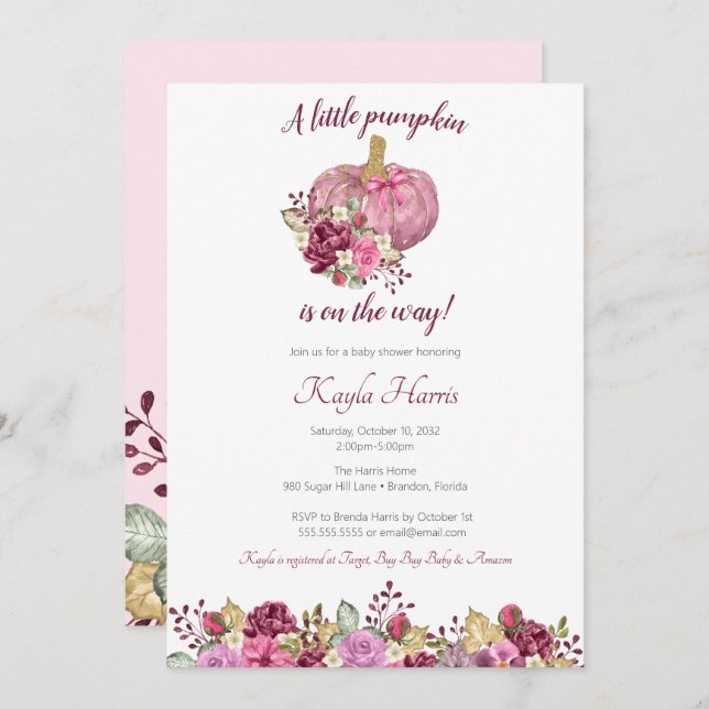 Convite Um pouco de abóbora e chá de fraldas de queda (Frente/Verso)