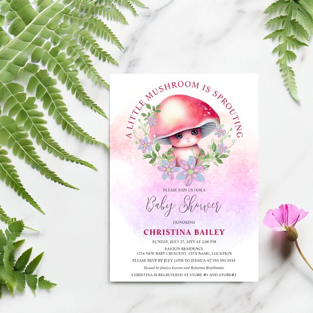 Convite Um Pouco De Cogumelo Está Provocando Chá de fralda (Cute and adorable baby mushroom sprouting baby shower invitation.)
