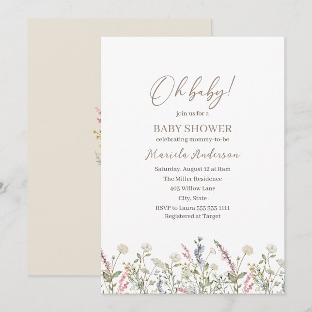 Convite Um pouco de flor silvestre está a caminho do Chá d (Frente/Verso)