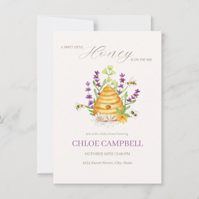 Convite UM POUCO DE MEL DOCE ESTÁ NO CAMINHO Chá de fralda (Frente)