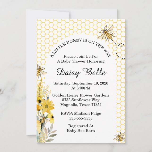 Convite Um pouco de mel está a caminho do Chá de fraldas (Frente)