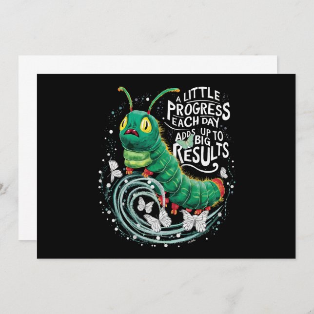 Convite Um Pouco de Progresso Todos os Dias Lagarta Comilo (Frente/Verso)