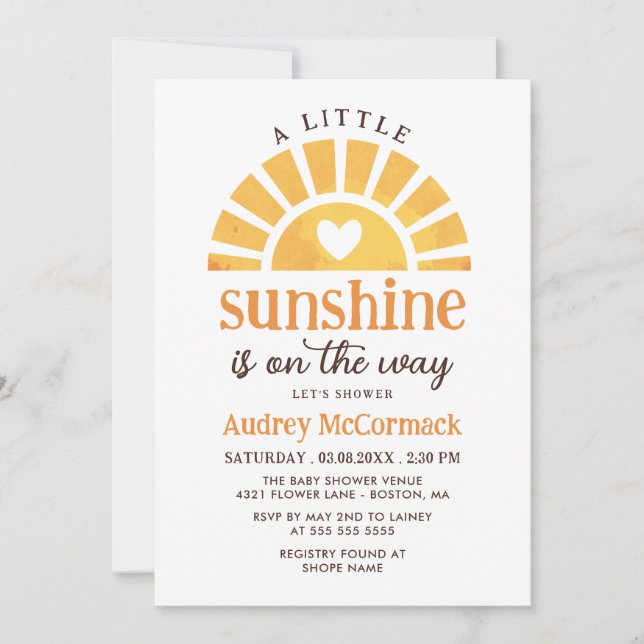 Convite Um Pouco De Sol No Caminho Do Chá de fraldas (Frente)