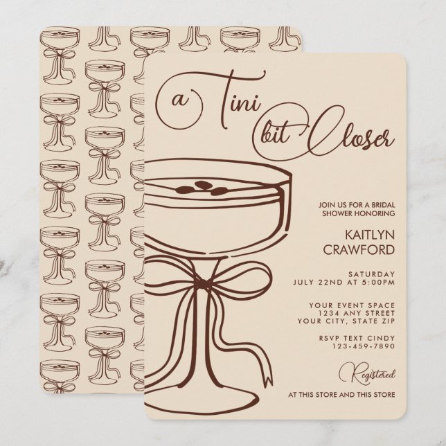 Convite Um Pouco Mais Perto Espresso Martini Chá de Noiva (Frente/Verso)