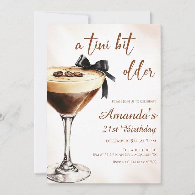 Convite Um Pouco Mais Velho Espresso Martini Aniversário (Frente)