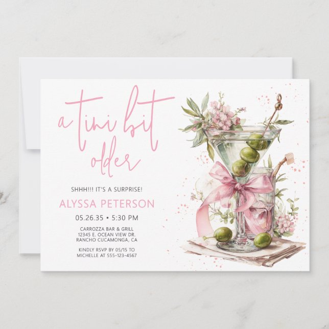 Convite Um Pouco Mais Velho Pink Script Surpresa Aniversár (Frente)