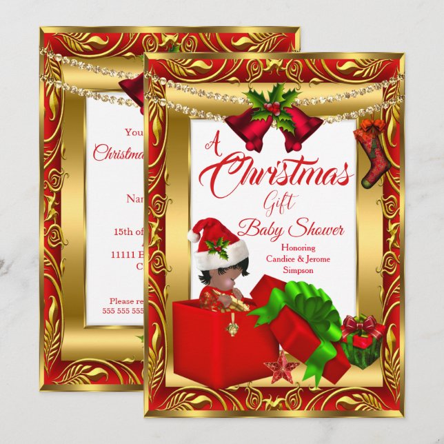 Convite Um presente de Natal Menino Menina Chuvada de Bebê (Frente/Verso)