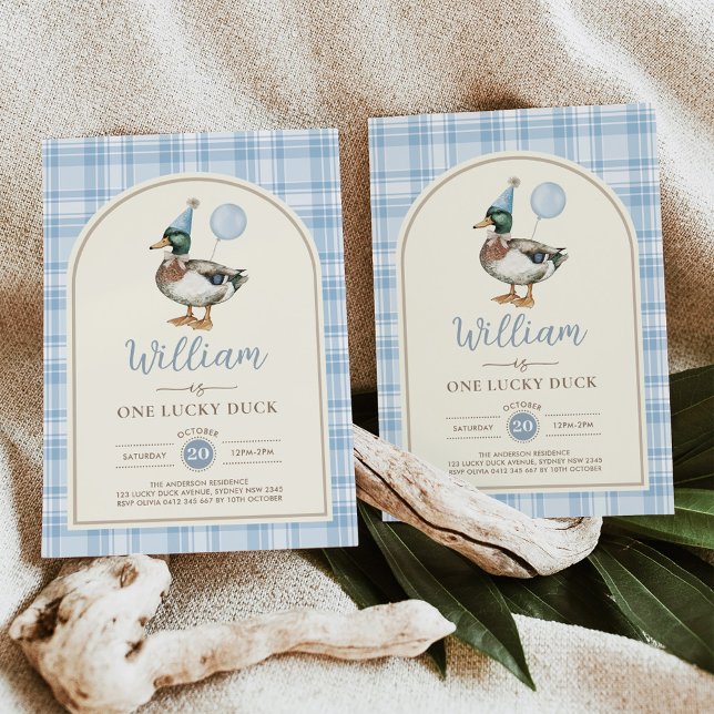 Convite Um primeiro aniversario Azul de Duque Sortudo (Criador carregado)