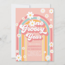 Convite Um primeiro aniversario Boho Daisy Rainbow de um A