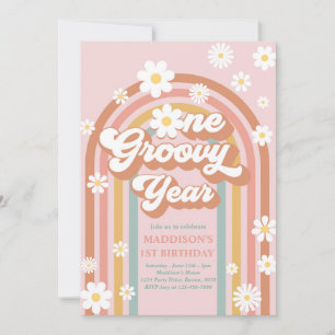 Convite Um primeiro aniversario Boho Daisy Rainbow de um A