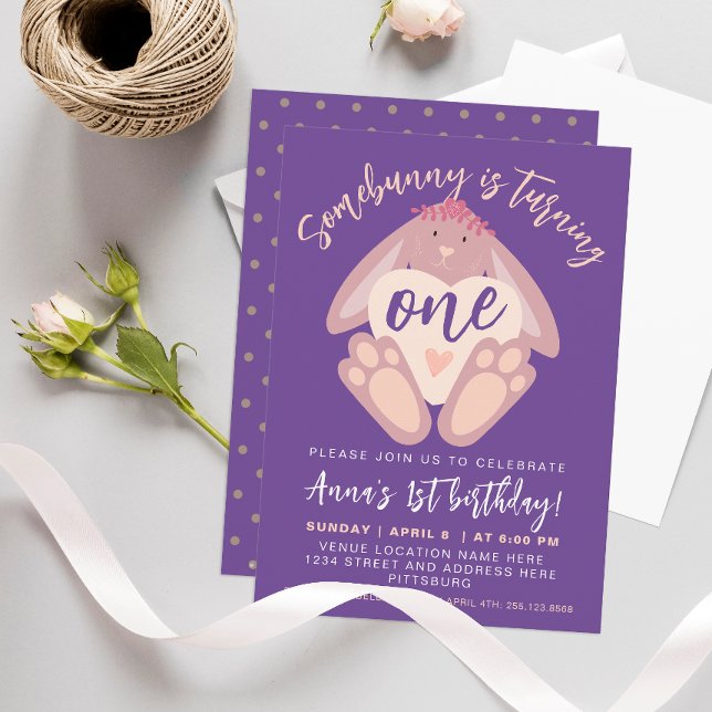 Convite Um primeiro aniversario Bonito Festa de Coelhinhos (Criador carregado)