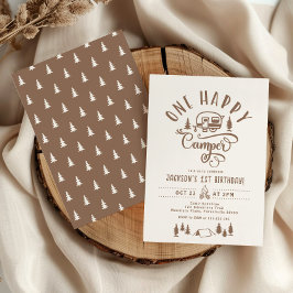 Convite Um primeiro aniversario de acampamento minimalista